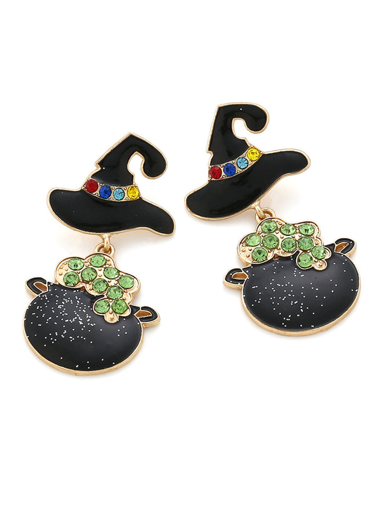 Black Halloween Cartoon Witch Hat Earrings: vintage detail work for the woman who notices