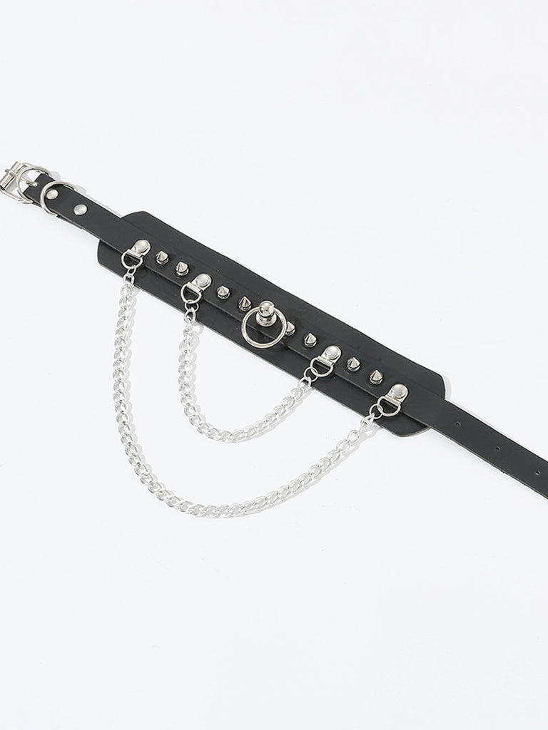 Black Leather Gothic Necklace with Spikes, vintage fashion, retro style - perfect for women who love vintage and retro fashion