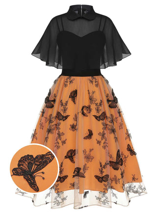 Black & Orange 1950s 3D Butterfly Cloak Dress: timeless style reimagined