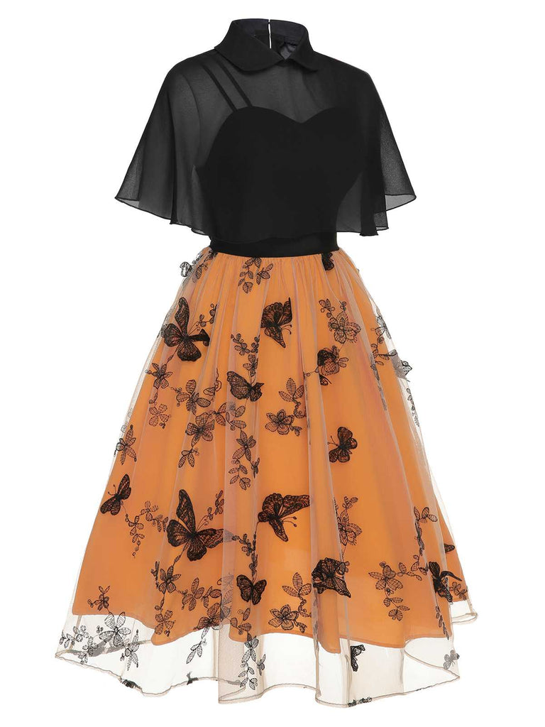Black & Orange 1950s 3D Butterfly Cloak Dress: timeless style reimagined