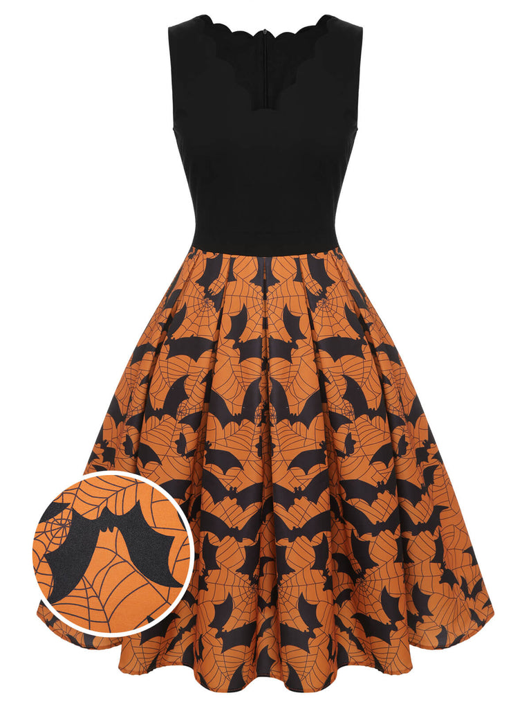 Black & Orange 1950s Halloween Bat Sleeveless Dress, vintage dress, retro fashion, rockabilly, pin-up fashion - perfect for women who love vintage and retro fashion