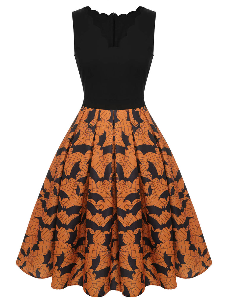 Black & Orange 1950s Halloween Bat Sleeveless Dress, vintage dress, retro fashion, rockabilly, pin-up fashion - perfect for women who love vintage and retro fashion