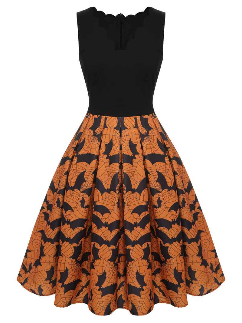 Halloween Dress Bats and Spiderwebs Sleeveless Dress