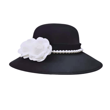 Black Pearls Flowers Solid Hat - vintage fashion, retro style, classic black