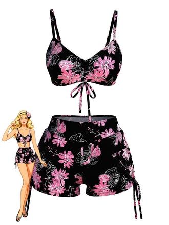 Pink & Black 1940s Tankini