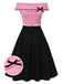 [Pre-Sale] Black & Pink 1950s Off-Shoulder Bow Patchwork Dress, vintage dress, retro fashion, rockabilly, pin-up fashion - perfect for women who love vintage and retro fashion