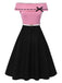 [Pre-Sale] Black & Pink 1950s Off-Shoulder Bow Patchwork Dress, vintage dress, retro fashion, rockabilly, pin-up fashion - perfect for women who love vintage and retro fashion