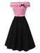 [Pre-Sale] Black & Pink 1950s Off-Shoulder Bow Patchwork Dress, vintage dress, retro fashion, rockabilly, pin-up fashion - perfect for women who love vintage and retro fashion