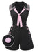 She finds her 1950s story in this Black & Pink 1950s Solid Tie Lapel Romper