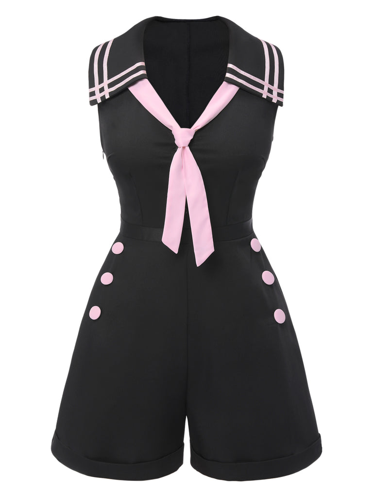 Black & Pink 1950s Solid Tie Lapel Romper: timeless 1950s elegance she makes her own
