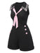 This Black & Pink 1950s Solid Tie Lapel Romper whispers 1950s secrets to those who notice