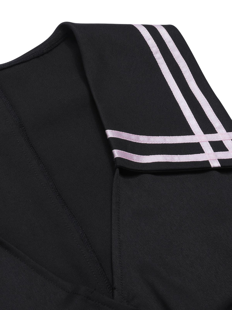 Black & Pink 1950s Solid Tie Lapel Romper — 1950s vintage charm for her modern wardrobe