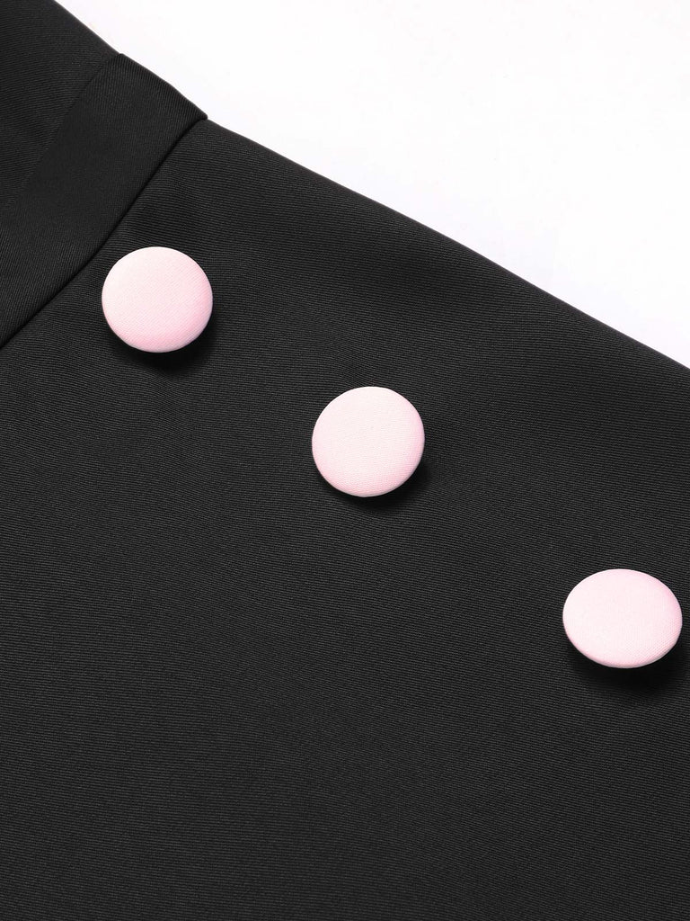 She finds her 1950s story in this Black & Pink 1950s Solid Tie Lapel Romper