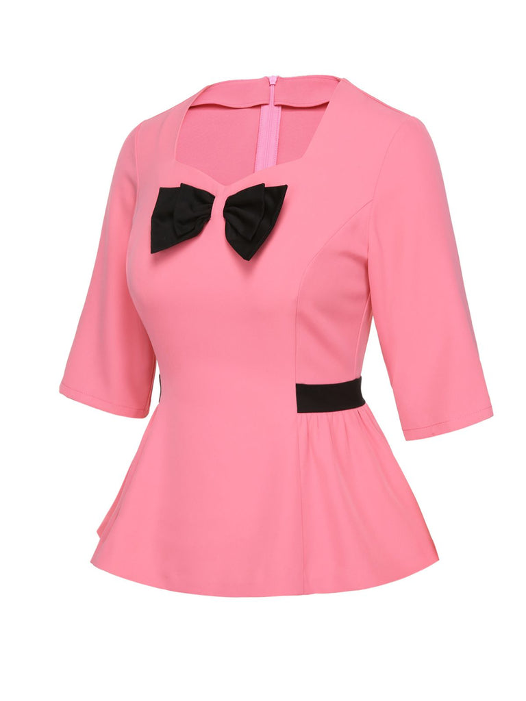 Black & Pink 1960s Bow Waist Patchwork Top, vintage top, retro blouse - perfect for women who love vintage and retro fashion