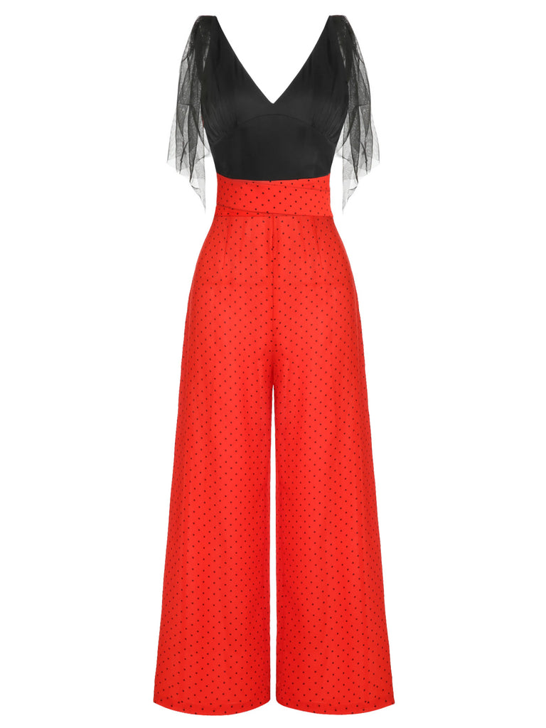 Black & Red 1930s Polka Dot Patchwork Jumpsuit: timeless style reimagined