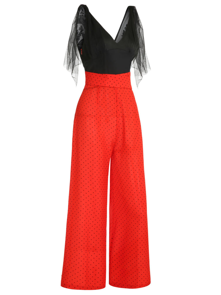 Black & Red 1930s Polka Dot Patchwork Jumpsuit — vintage elegance for the modern woman