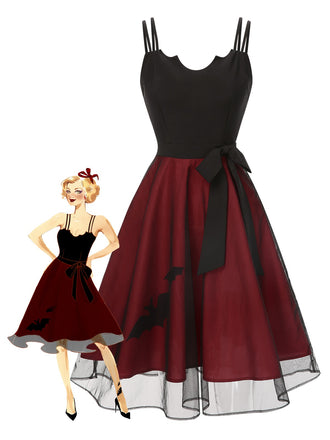 Black & Red 1950s Bat Mesh Dress, vintage dress, retro fashion, rockabilly, pin-up fashion - perfect for women who love vintage and retro fashion