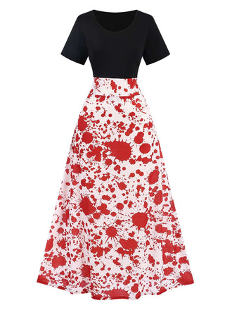 She slips into this Black & Red 1950s Halloween Blood Stain Dress and suddenly it's a 1950s daydream