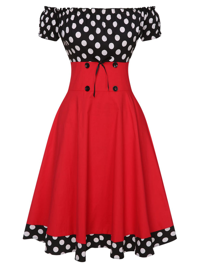 strapless open back dress Retro Stage A-Line Rockabilly Dress Polka Dots Swing Dress 1950s 60s Retro Vintage Flare Dress with Accessories Set