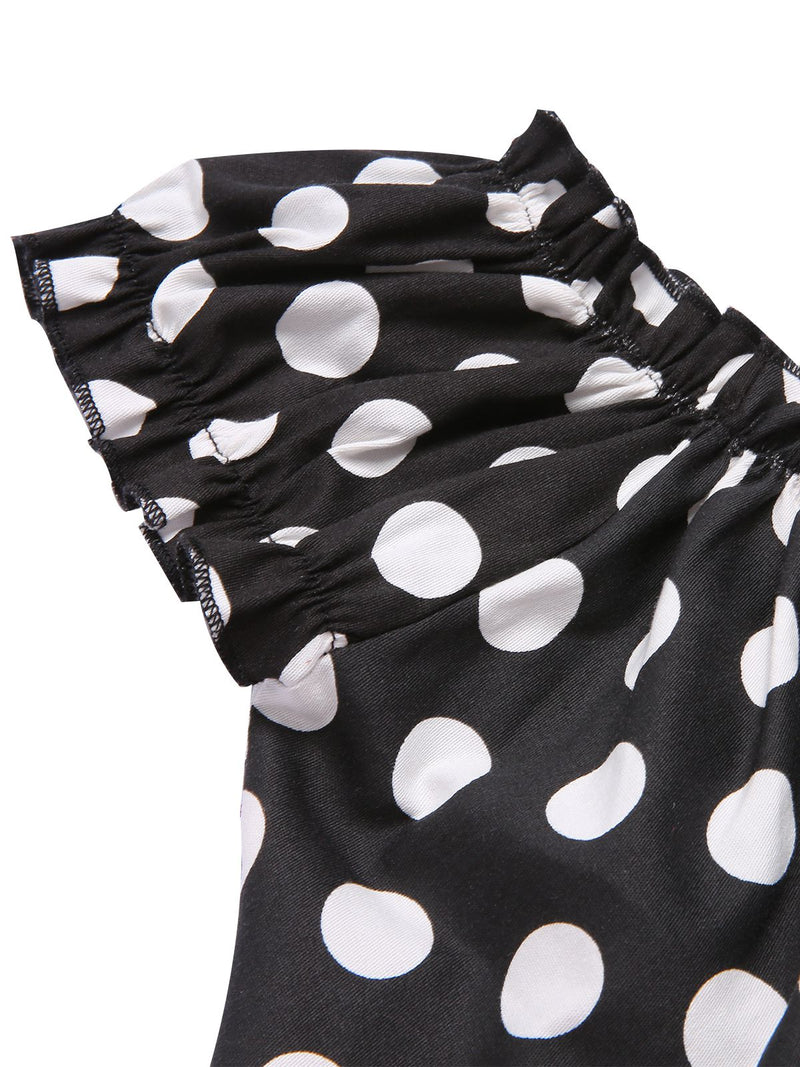 black polka dot off shoulder dress Retro Stage Black & Red 1950s Polka Dots Off Shoulder Dress