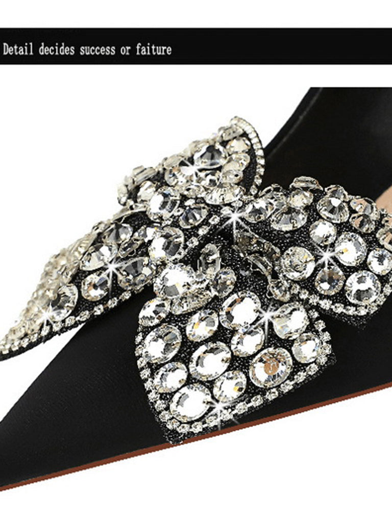 Black Rhinestone Satin Pointed Toe Stiletto Heels: timeless vintage elegance she makes her own