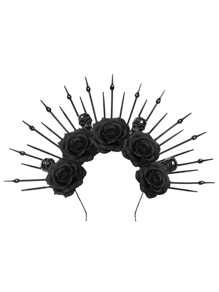 She finds her vintage story in this Black Skeleton & Rose Headwear