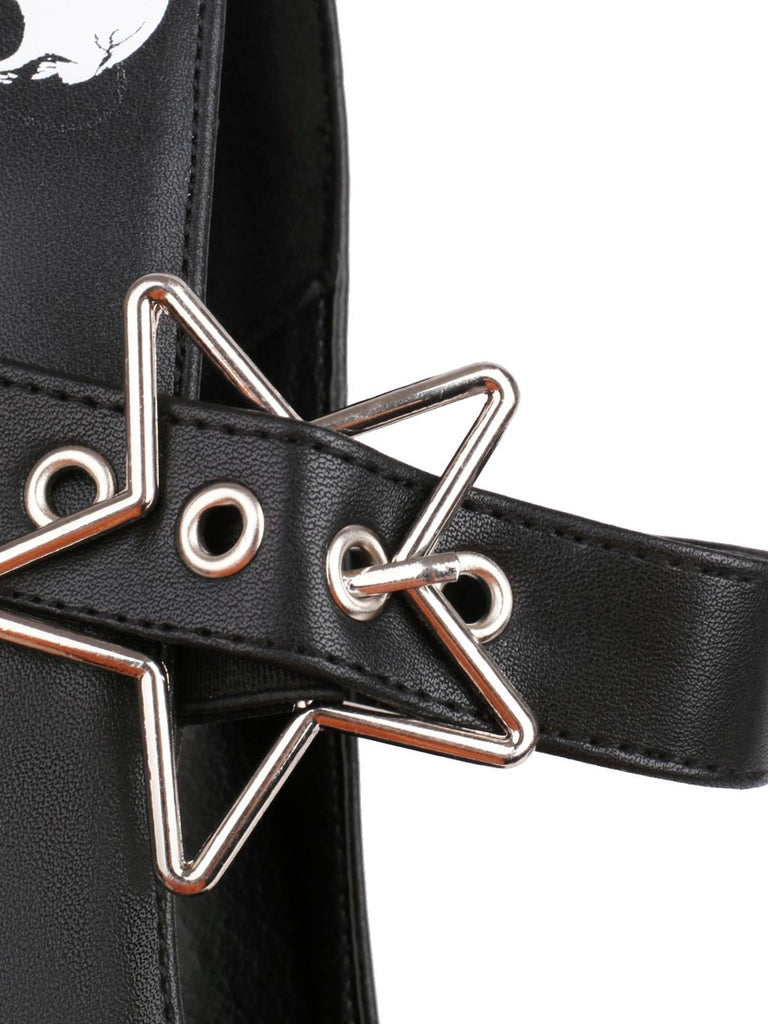 This Black Skull Buckle Strap Platform Chunky Shoes whispers vintage secrets to those who notice