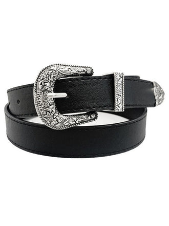 Black Solid  PU Leather Metallic Buckle Belt - vintage fashion, retro style, classic black
