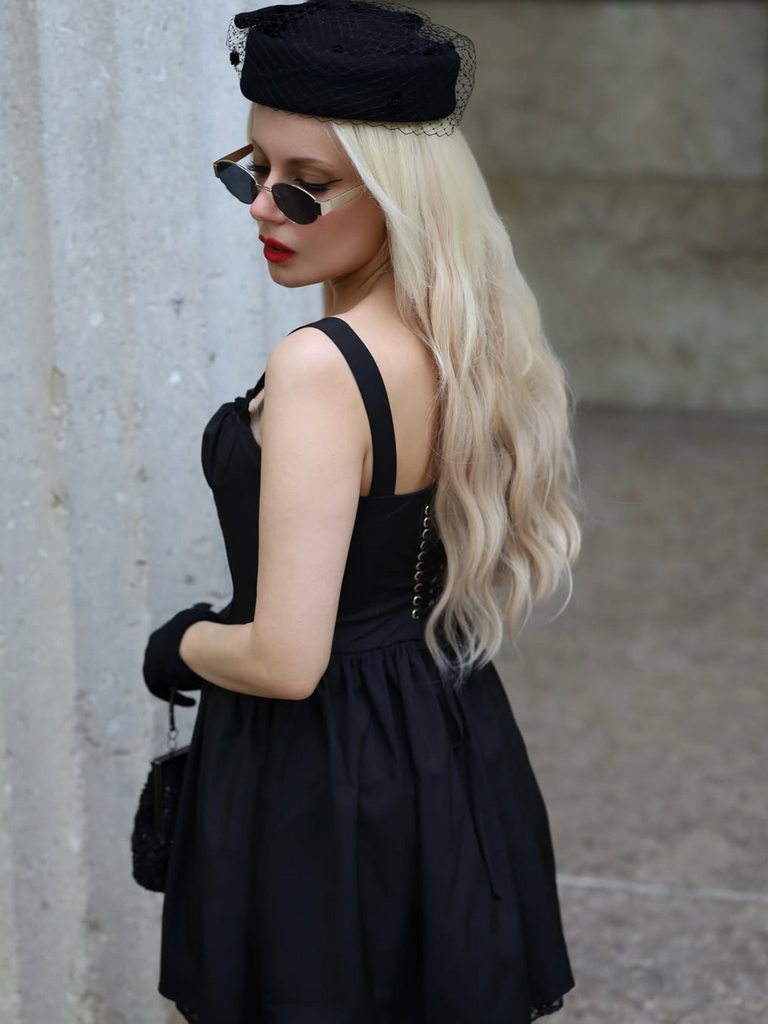Black Solid Sleeveless Lace Mini Dress | Retro Stage