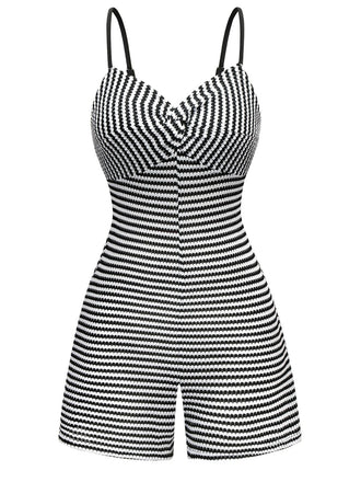 Black & White 1930s Striped Twist Romper - vintage jumpsuit, retro fashion, classic black