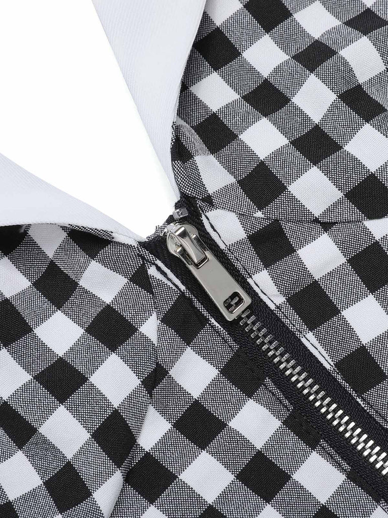 She finds her 1940s story in this Black White 1940s Plaid Lapel Halter Jumpsuit