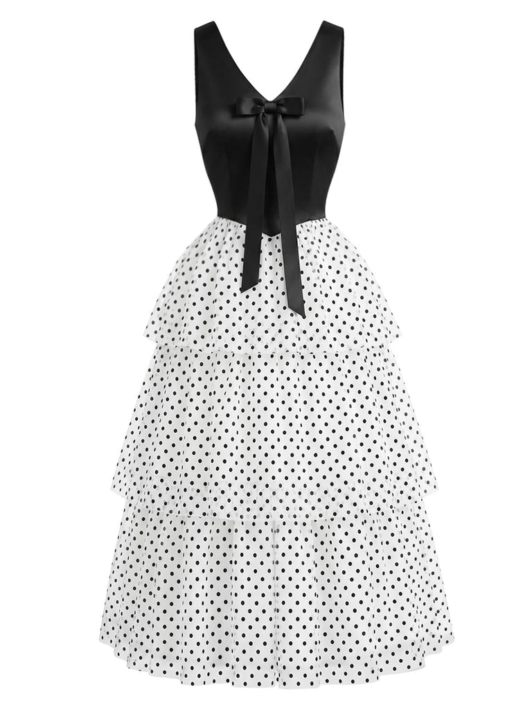 [Pre-Sale] Black & White 1940s Polka Dot Chiffon Tiered Ruffle Dress, vintage dress, retro fashion - perfect for women who love vintage and retro fashion
