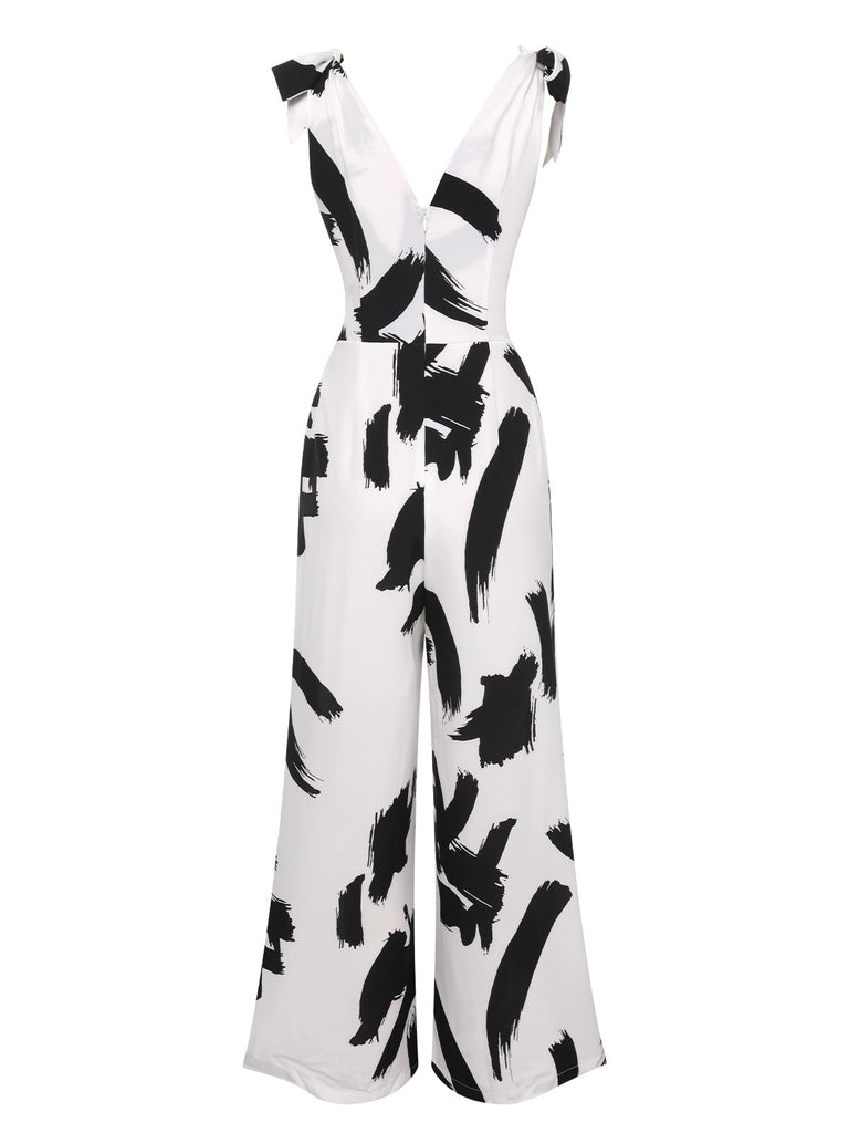 Black & White 1940s V-Neck Bohemian Jumpsuit, vintage romper, retro jumpsuit - perfect for women who love vintage and retro fashion