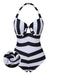 She's wearing Black & White 1950s Barbie Stripes Halter Swimsuit and the whole beach remembers the 1950s