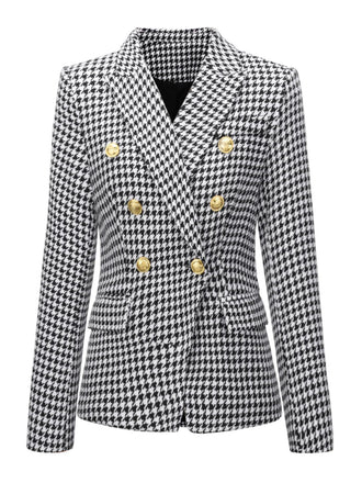 She throws on this Black & White 1950s Double Breasted Houndstooth Blazer and the city feels like 1950s Paris