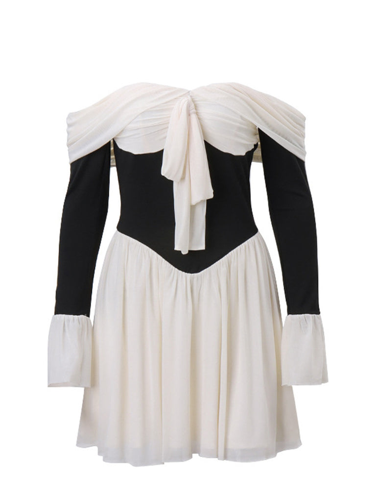 She slips into this Black & White 1950s Off-Shoulder Skater Dress and suddenly it's a 1950s daydream
