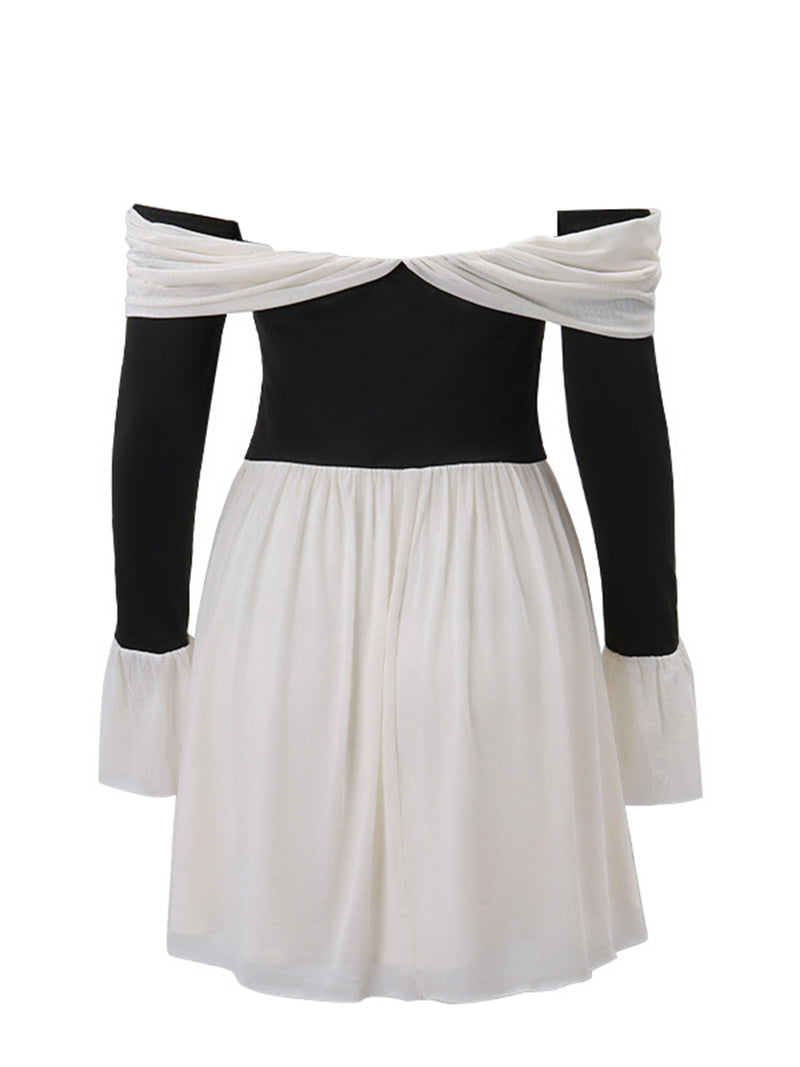 off the shoulder dress black and white Retro Stage Bardot Sweetheart Long Sleeve A-Line Cocktail Mini Amanda Balionis shows off Ideal for commanding attention subcategory3:Black Mini Dresses Size:5X/32W-34W