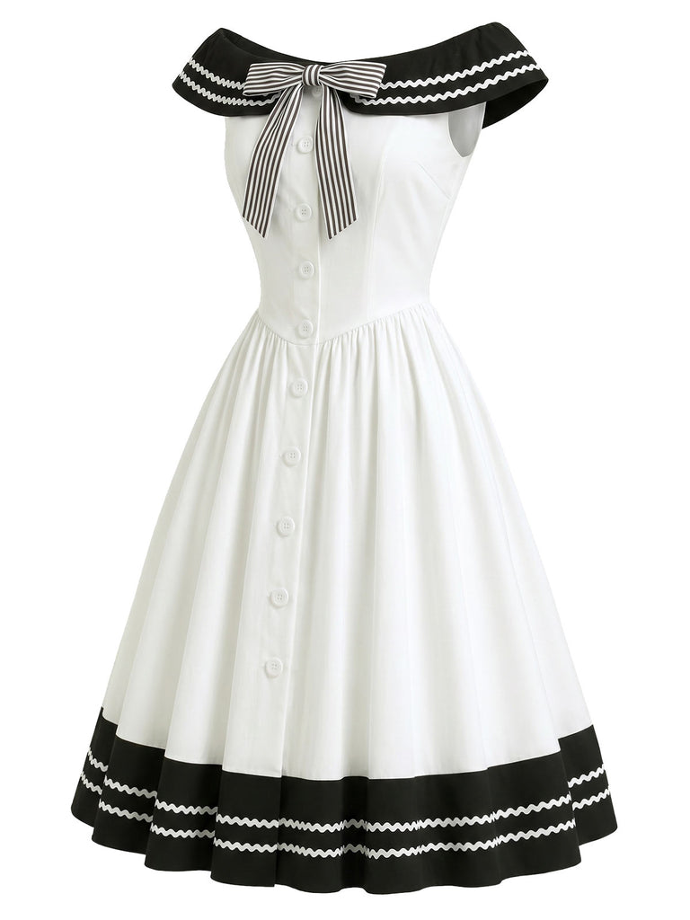 off shoulder black and white dress Women's Pin Up Stripe Off-Shoulder Bow 50s Black&White Party-Wear size:3XL (EU56 or US46) introducing our latest maxi The Queen's Birthday Party
