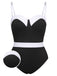 [Plus Size] Black & White 1950s Patchwork Strap Swimsuit, vintage swimsuit, pin-up swimwear - perfect for women who love vintage and retro fashion