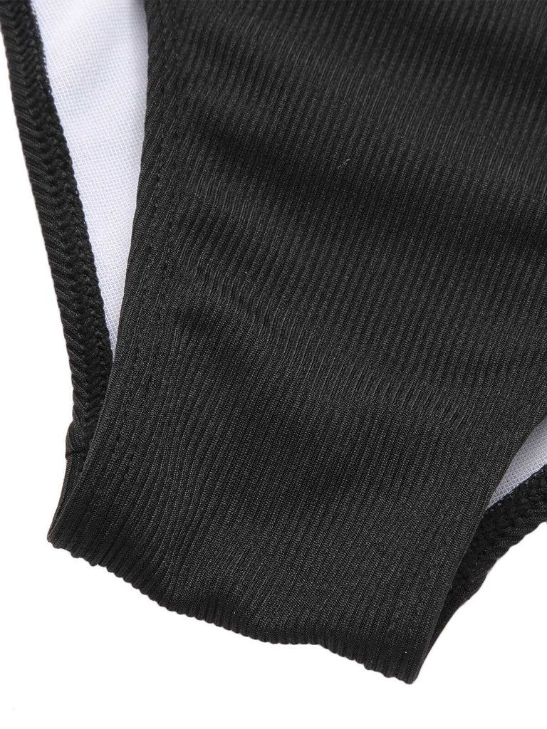 [Plus Size] Black & White 1950s Patchwork Strap Swimsuit, vintage swimsuit, pin-up swimwear - perfect for women who love vintage and retro fashion