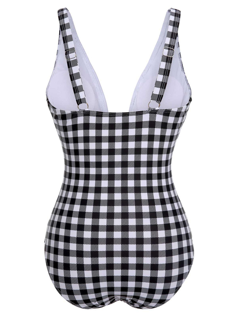 Black & White 1950s Plaid One-Piece Swimsuit, vintage swimsuit, pin-up swimwear - perfect for women who love vintage and retro fashion