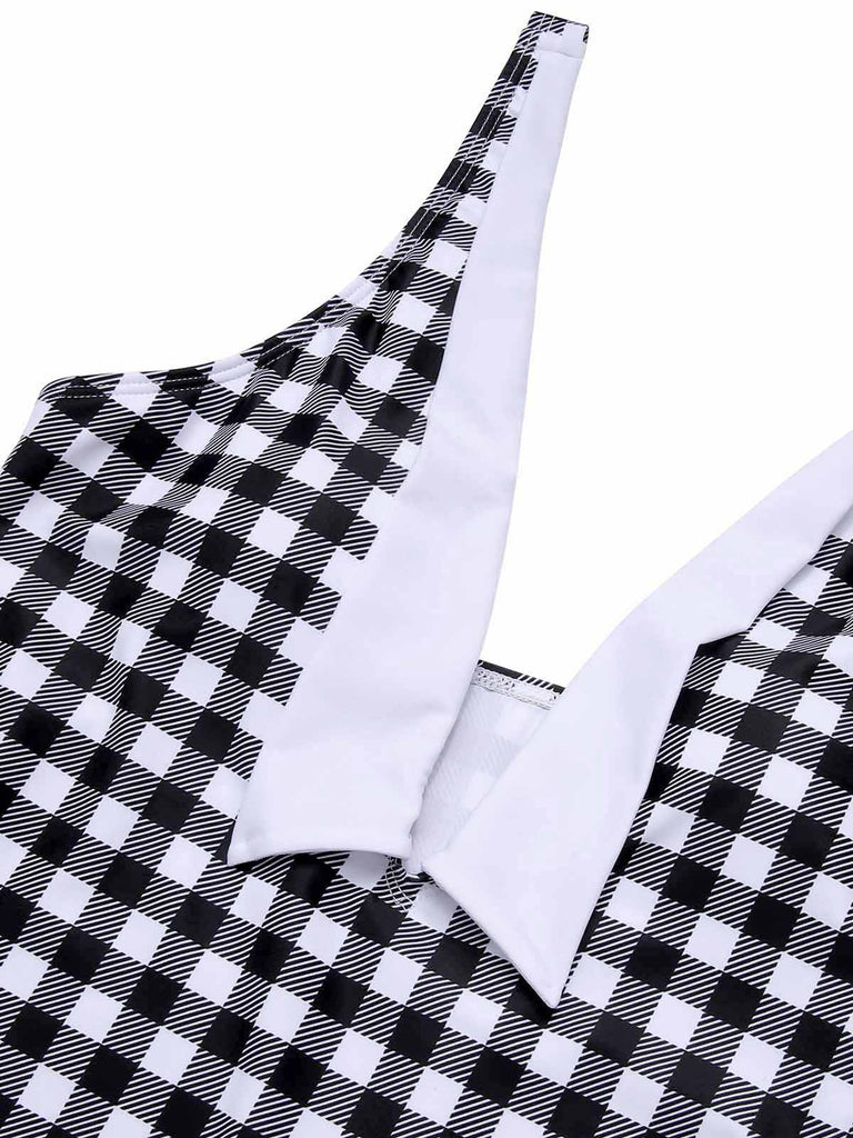 Black & White 1950s Plaid One-Piece Swimsuit, vintage swimsuit, pin-up swimwear - perfect for women who love vintage and retro fashion