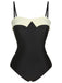 Black White 1950s Solid Bandeau Swimsuit, vintage swimsuit, pin-up swimwear - perfect for women who love vintage and retro fashion