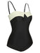 Black White 1950s Solid Bandeau Swimsuit, vintage swimsuit, pin-up swimwear - perfect for women who love vintage and retro fashion