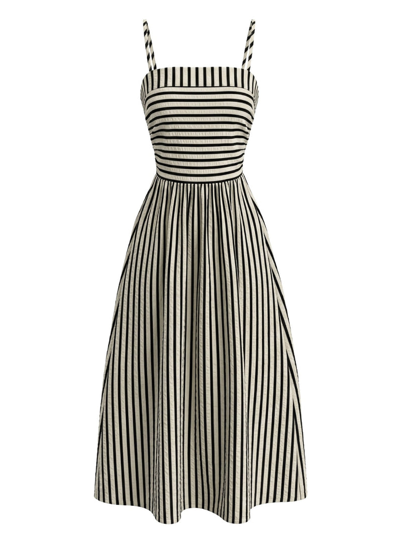 black and beige striped dress Striped Mock Neck Long Sleeve Mini Dress White / XL