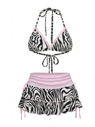 [Pre-Sale] 黑白拼色 1950s Bikini Set Skirt Swimsuit