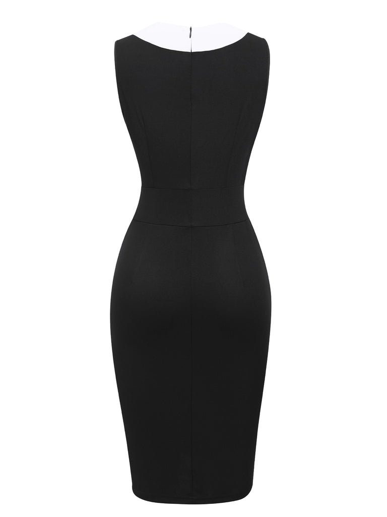 Retro Stage Black and White Button Sleeveless Bodycon Office Wear