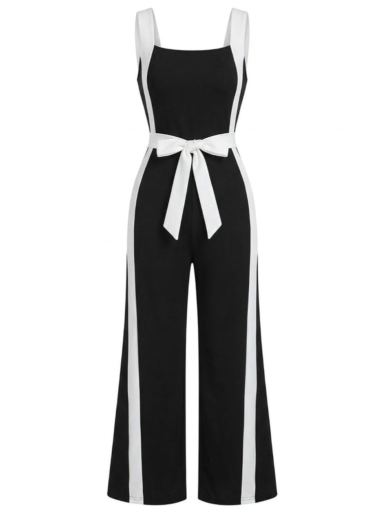 Black & White 1960s Halter Color Block Jumpsuit 2