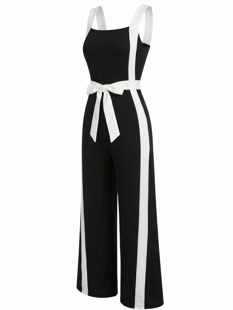 Black & White 1960s Halter Color Block Jumpsuit 4