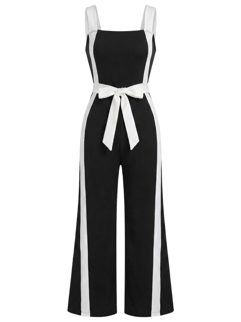 Black & White 1960s Color Block Suspender Jumpsuit, vintage romper, retro jumpsuit - perfect for women who love vintage and retro fashion